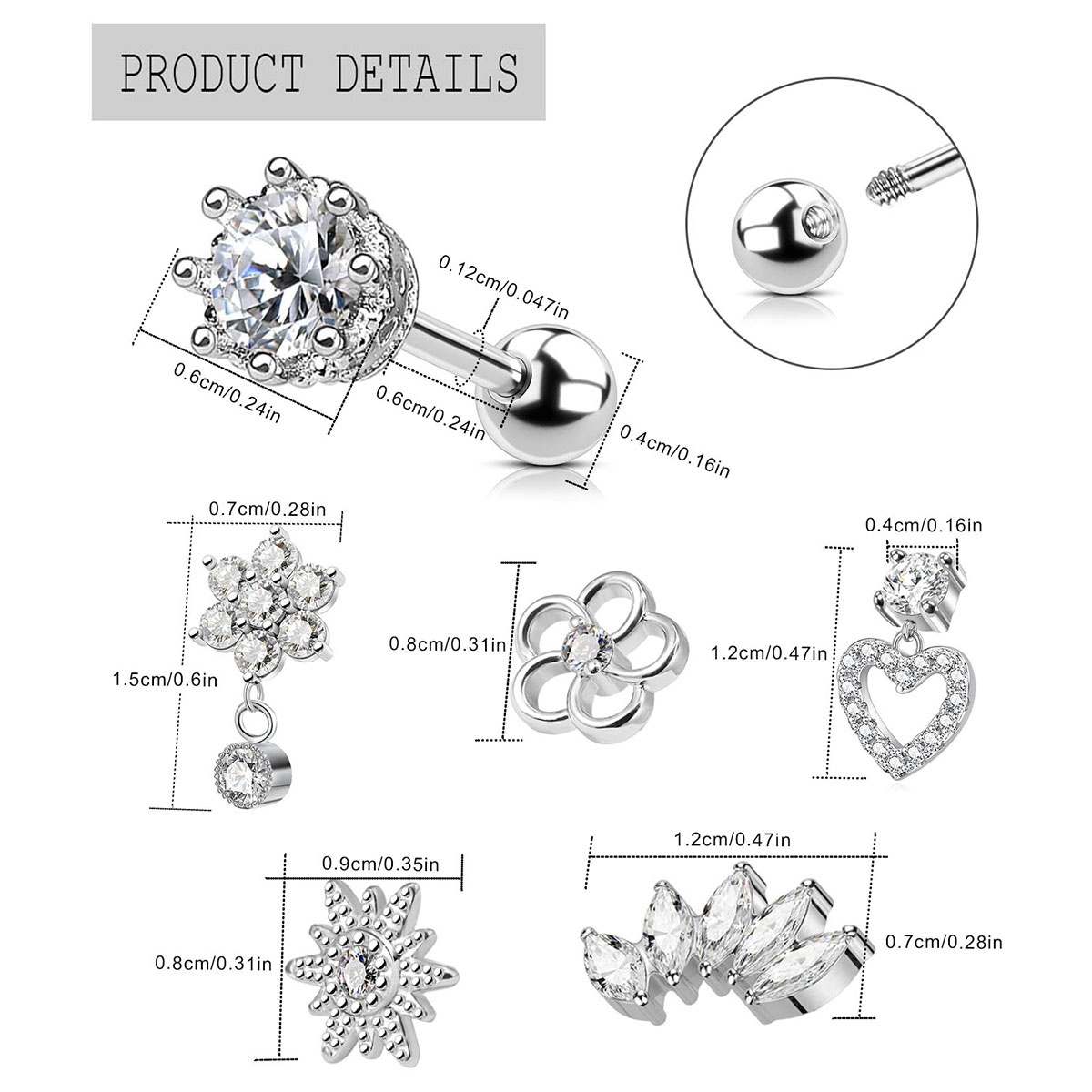 2pcs Cartilage Earrings Stud F - Body Jewelry Surgical Steel ulasan dan harga